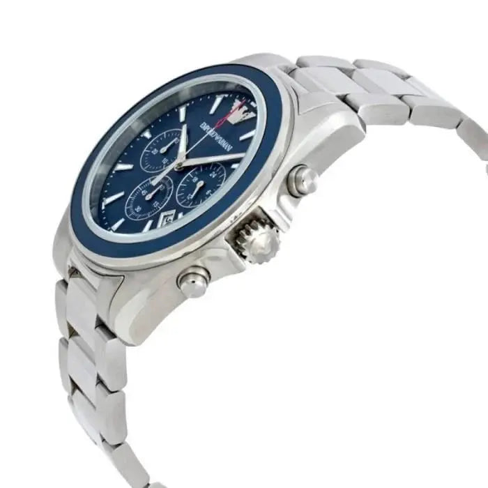 Emporio Armani AR6091 Sportivo Chronograph Blue Dial Silver Steel Strap Watch For Men Emporio Armani