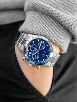 Hugo Boss 1513755 Hero Sport Blue Dial Silver Steel Strap Watch for Men Hugo Boss