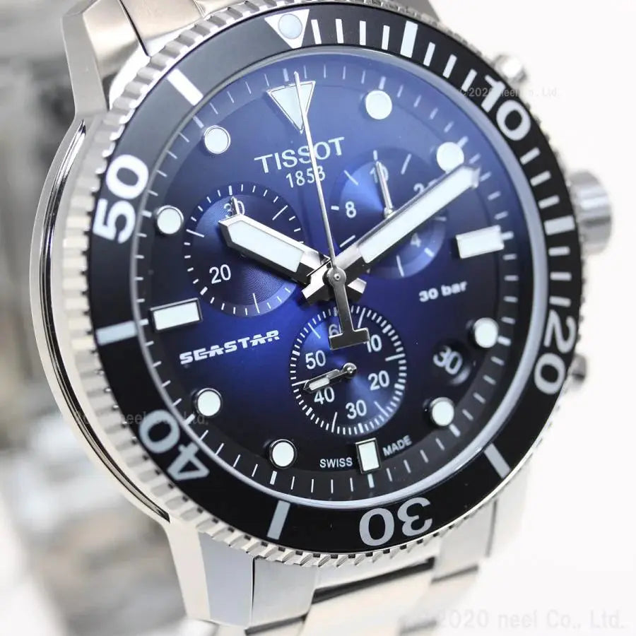 Tissot T120.417.11.041.01 Seastar 1000 Chronograph Driver Blue Dial Silver Steel Strap Watch For Men Tissot
