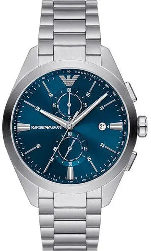 Emporio Armani AR11541 Claudio Chronograph Blue Dial Silver Steel Strap Watch For Men Emporio Armani