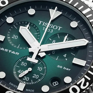 Tissot T120.417.11.091.00 Seastar 1000 Chronograph Green Dial Silver Mesh Bracelet Watch For Men Tissot