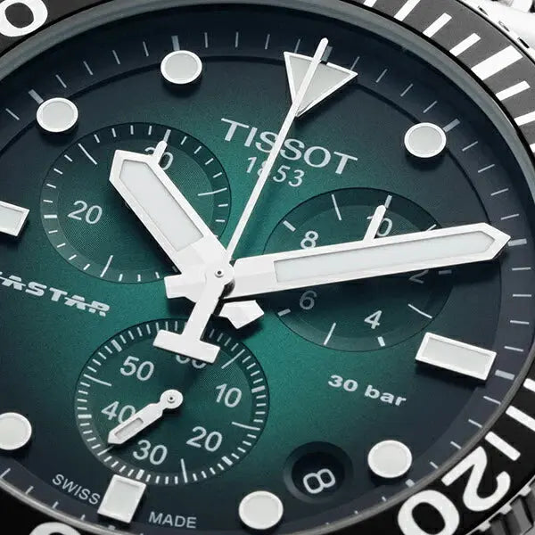 Tissot T120.417.11.091.00 Seastar 1000 Chronograph Green Dial Silver Mesh Bracelet Watch For Men Tissot