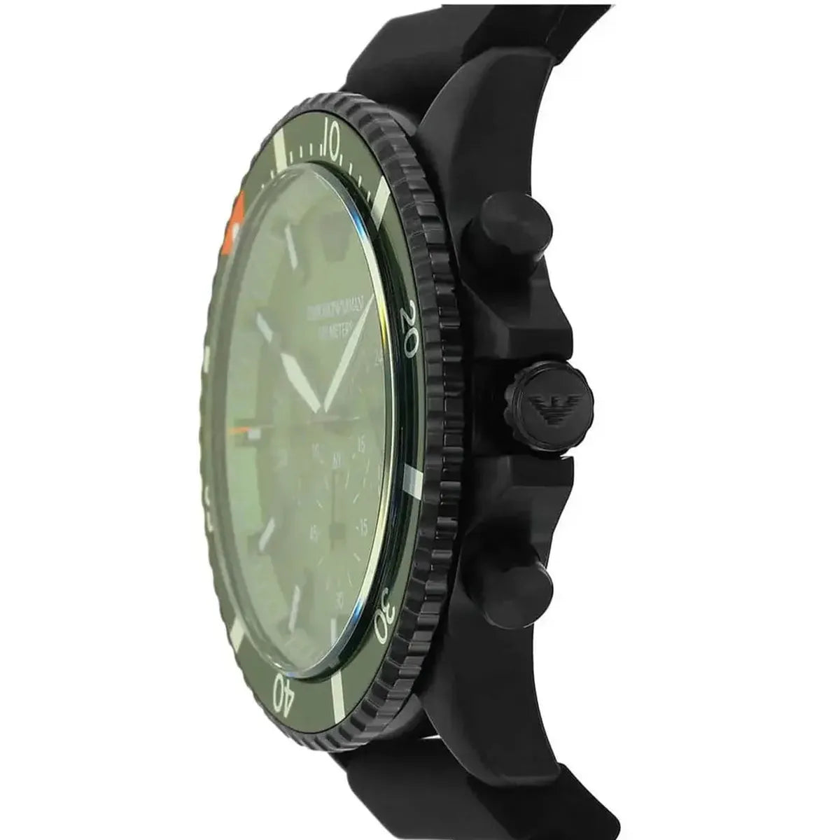 Emporio Armani AR11463 Diver Chronograph Quartz Green Dial Black Silicon Strap Watch For Men Emporio Armani