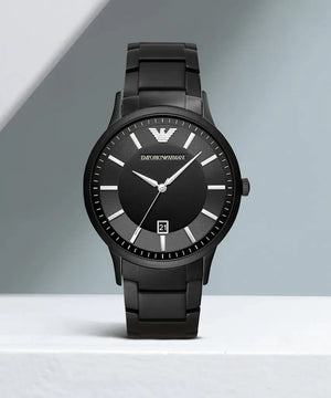 Emporio Armani AR11079 Renato Quartz Black Dial Black Steel Strap Watch For Men Emporio Armani