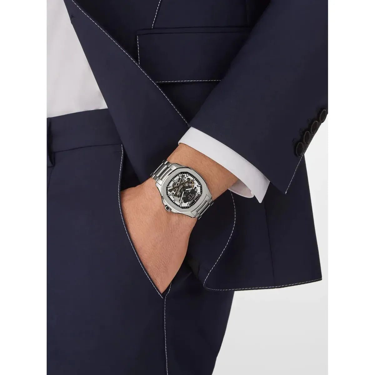Philipp Plein $keleton $pectre Silver Dial Automatic Men's Watch PWRAA0223 - Watch Enclave