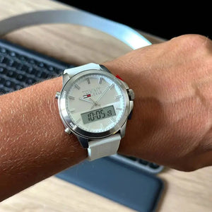 Tommy Hilfiger 1791764 Digital Silver Dial White Silicone Strap Watch For Men Tommy Hilfiger