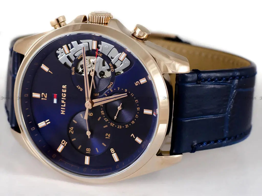 Tommy Hilfiger 1710451 Baker Chronograph Quartz Blue Dial Blue Leather Strap Watch For Men Tommy Hilfiger