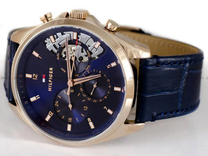 Tommy Hilfiger 1710451 Baker Chronograph Quartz Blue Dial Blue Leather Strap Watch For Men Tommy Hilfiger