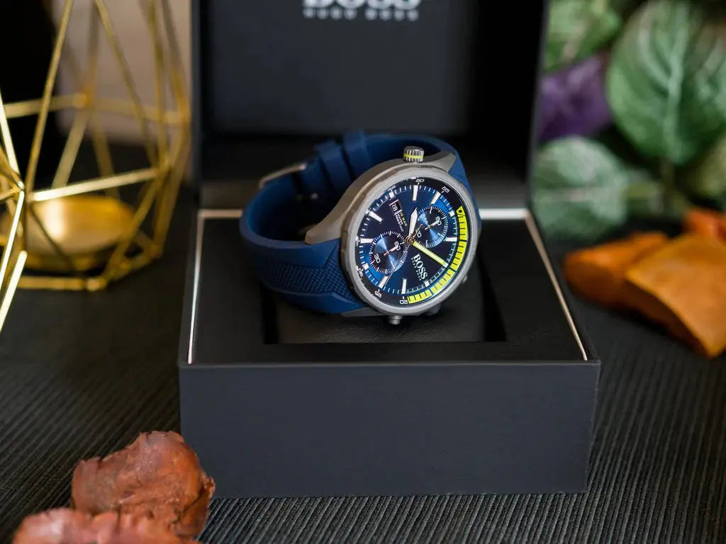 Hugo Boss 1513821 Globetrotter Blue Dial Blue Silicone Strap Watch for Men Hugo Boss