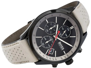 Hugo Boss 1513562 Grand Prix Chronograph Black Dial Grey Leather Strap Watch for Men Hugo Boss