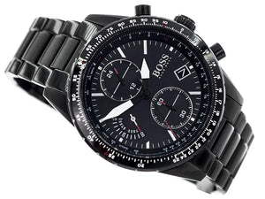 Hugo Boss 1513854 Pilot Edition Chronograph Black Dial Black Steel Strap Watch for Men Hugo Boss