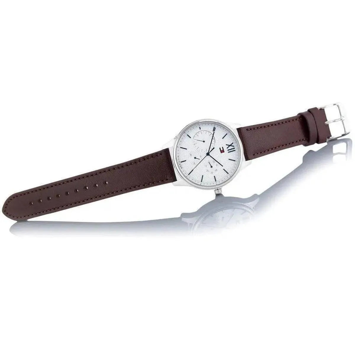 Tommy Hilfiger 1791418 Damon Quartz White Dial Brown Leather Strap Watch for Men Tommy Hilfiger