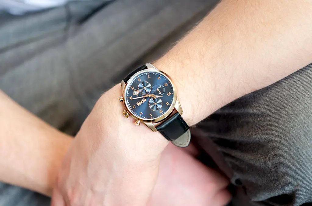 Hugo Boss 1513783 Skymaster Chronograph Blue Dial Black Leather Strap Watch for Men Hugo Boss