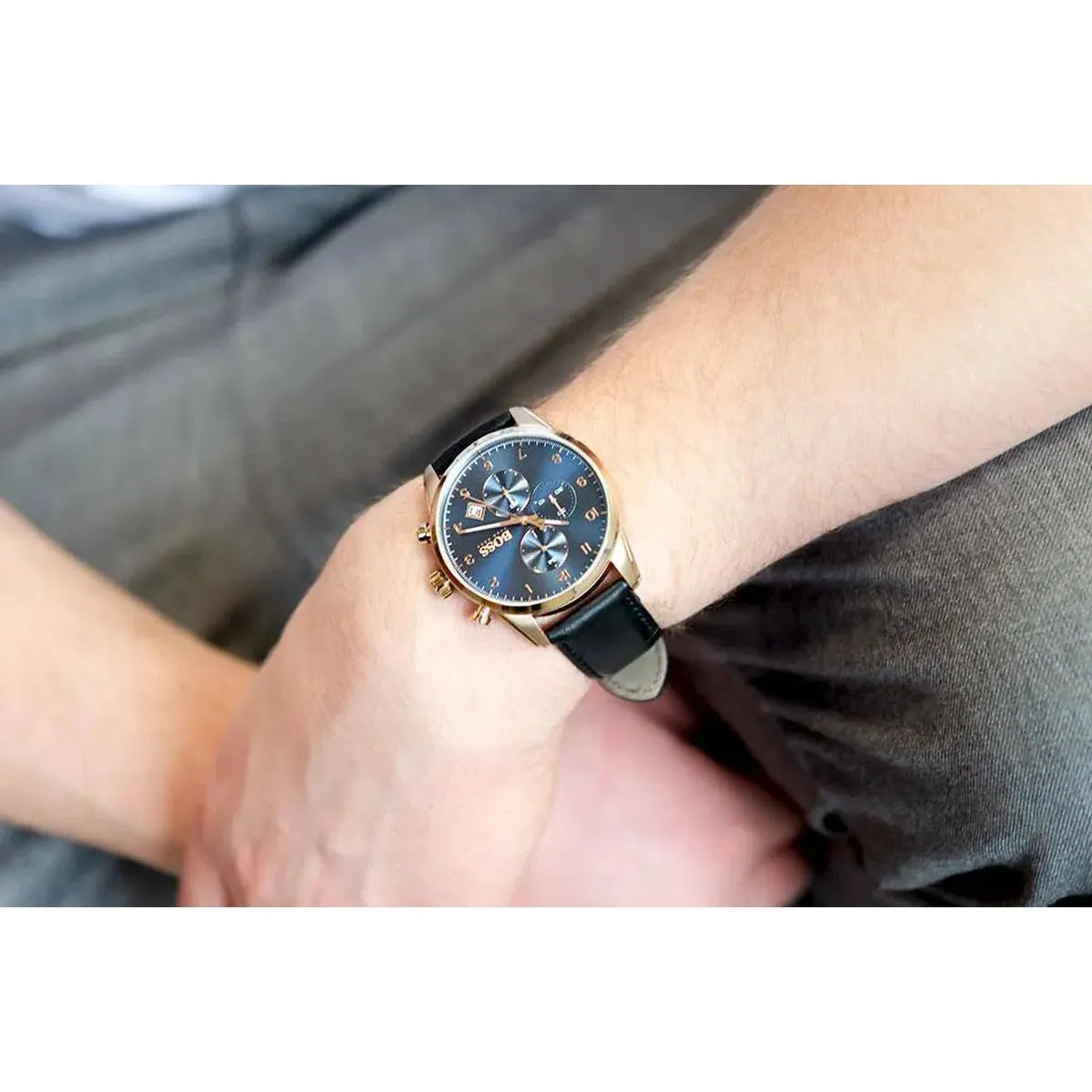 Hugo Boss 1513783 Skymaster Chronograph Blue Dial Black Leather Strap Watch for Men Hugo Boss