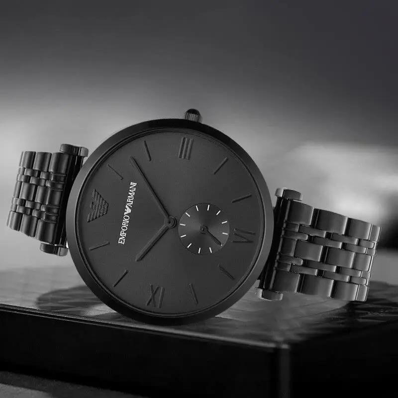Emporio Armani AR11299 Gianni T Bar Analog Black Dial Black Steel Strap Watch For Men Emporio Armani