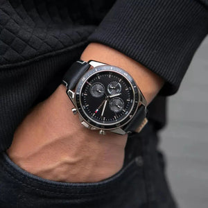 Tommy Hilfiger 1791838 Parker Chronograph Quartz Grey Dial Black Leather Strap Watch For Men Tommy Hilfiger