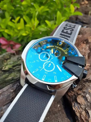 Diesel Mega DZ4523 Chief Chronograph Black Dial Grey Nylon Strap Watch For Men Diesel