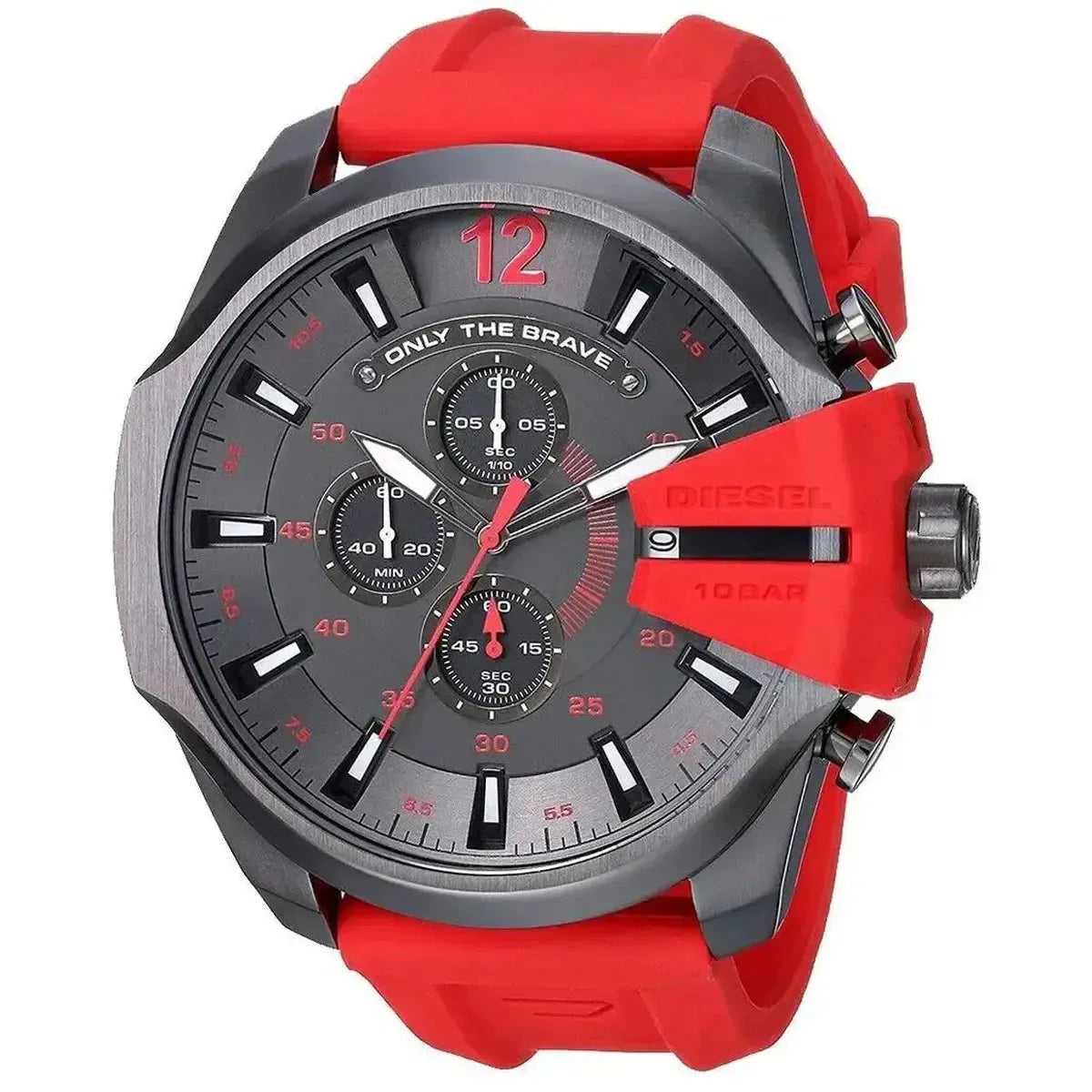Diesel  DZ4427 Mega Chief Chronograph Black Dial Red Silicone Strap Watch For Men Diesel