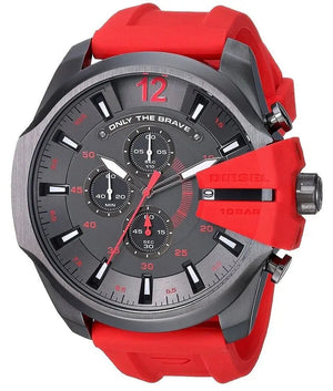 Diesel  DZ4427 Mega Chief Chronograph Black Dial Red Silicone Strap Watch For Men Diesel