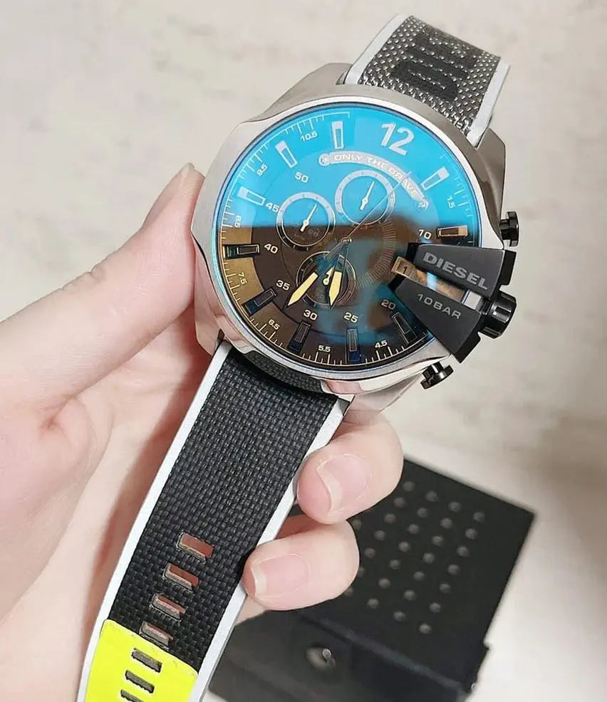 Diesel Mega DZ4523 Chief Chronograph Black Dial Grey Nylon Strap Watch For Men Diesel