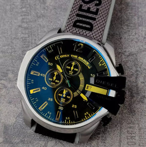 Diesel Mega DZ4523 Chief Chronograph Black Dial Grey Nylon Strap Watch For Men Diesel