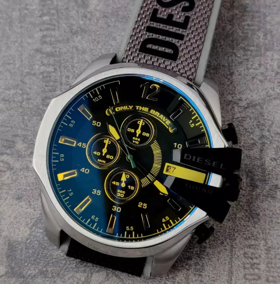 Diesel Mega DZ4523 Chief Chronograph Black Dial Grey Nylon Strap Watch For Men Diesel