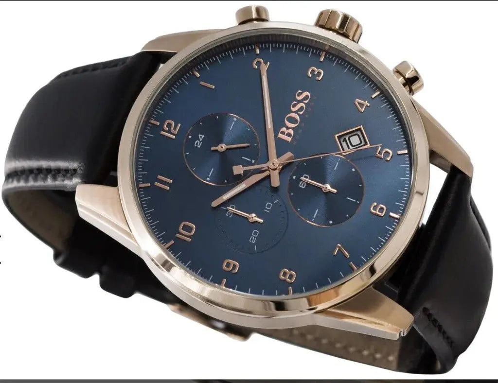 Hugo Boss 1513783 Skymaster Chronograph Blue Dial Black Leather Strap Watch for Men Hugo Boss