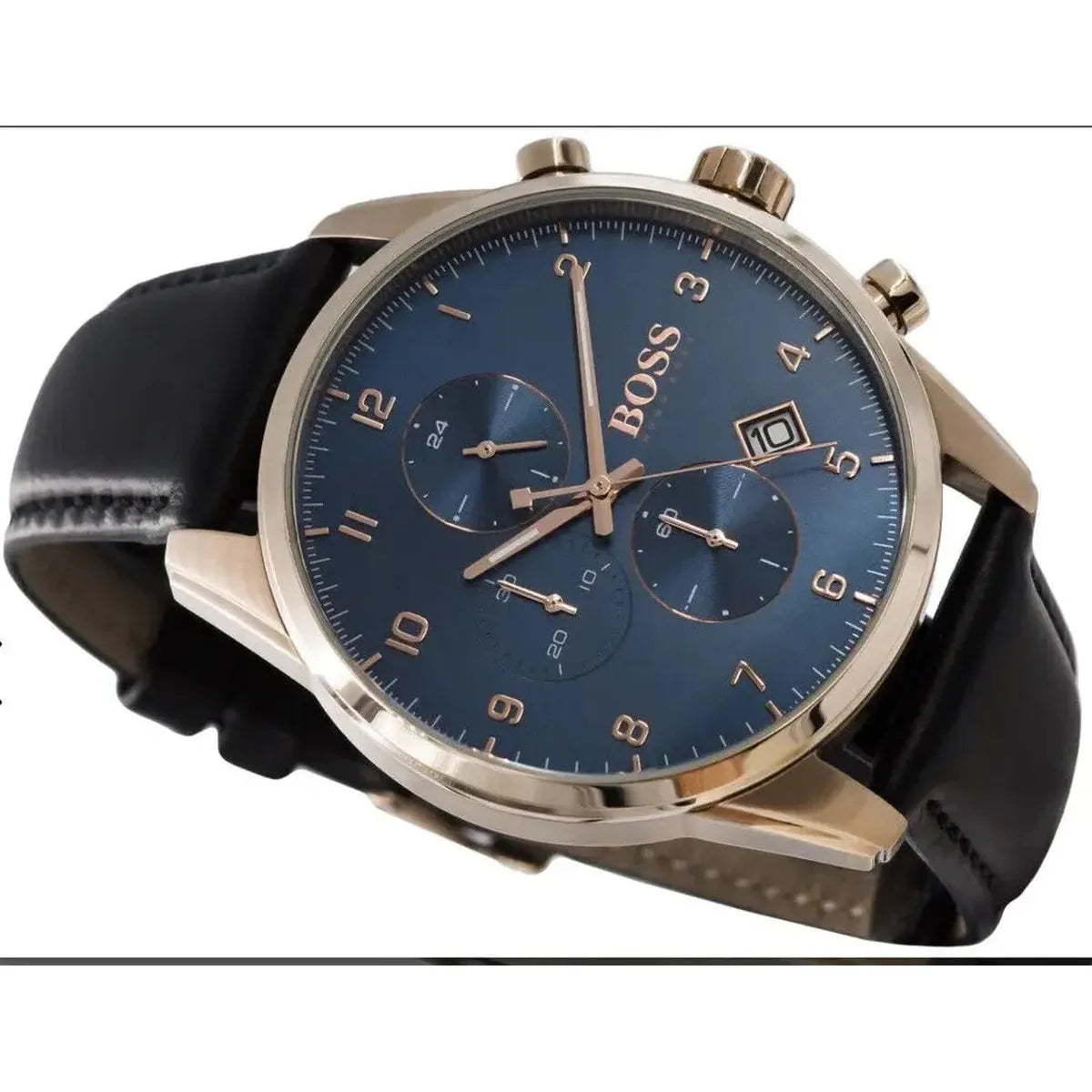 Hugo Boss 1513783 Skymaster Chronograph Blue Dial Black Leather Strap Watch for Men Hugo Boss