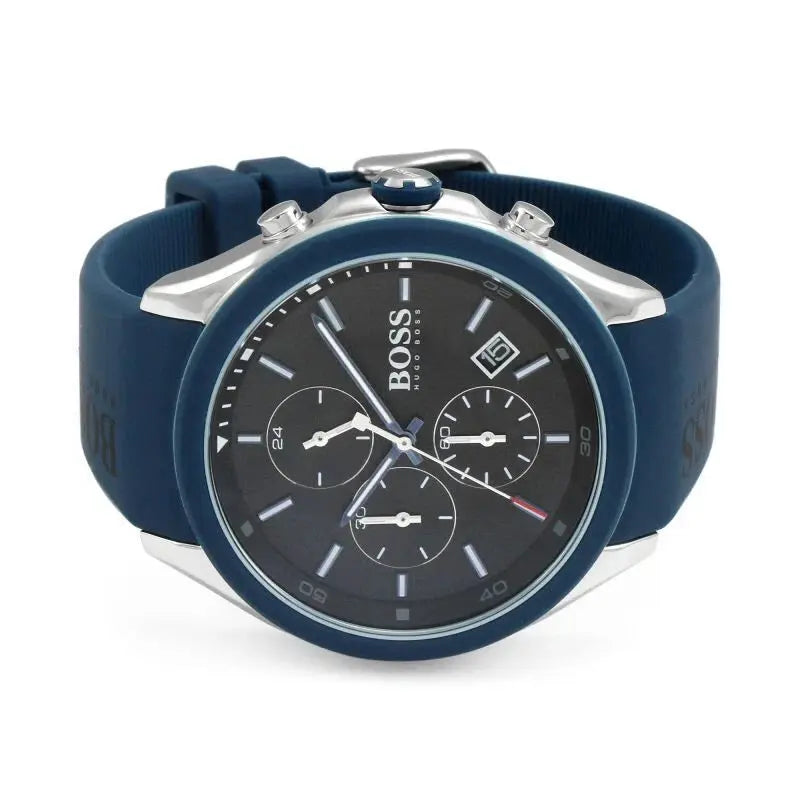 Hugo Boss 1513717 Velocity Mens' Black & Blue Rubber Strap Chrono Watch Hugo Boss