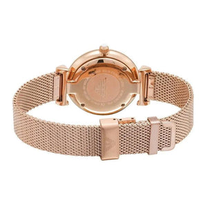 Emporio Armani AR1956 Gianni T Bar Silver Dial Rose Gold Mesh Bracelet Watch For Women Emporio Armani