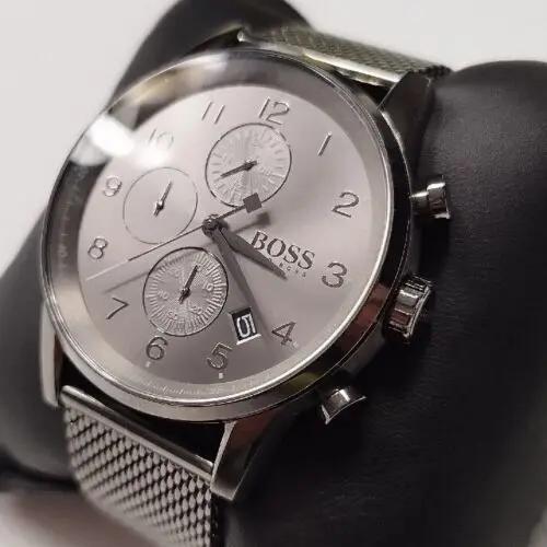 Hugo Boss 1513674 Navigator Grey Dial Grey Mesh Bracelet Watch for Men Hugo Boss