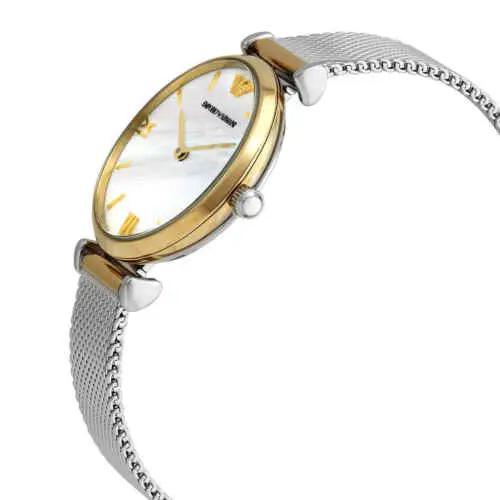 Emporio Armani AR2068 Gianni T-Bar Mother of Pearl Dial Silver Mesh Bracelet Watch For Women Emporio Armani