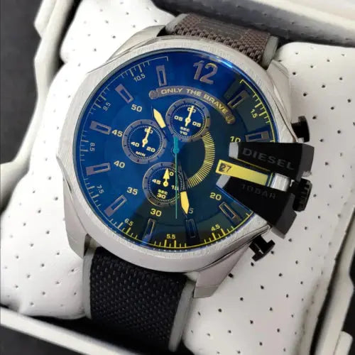 Diesel Mega DZ4523 Chief Chronograph Black Dial Grey Nylon Strap Watch For Men Diesel