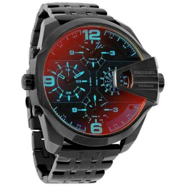 Diesel DZ7373 Uber Chief Chronograph Red Dial Black Steel Strap Watch For Men Diesel