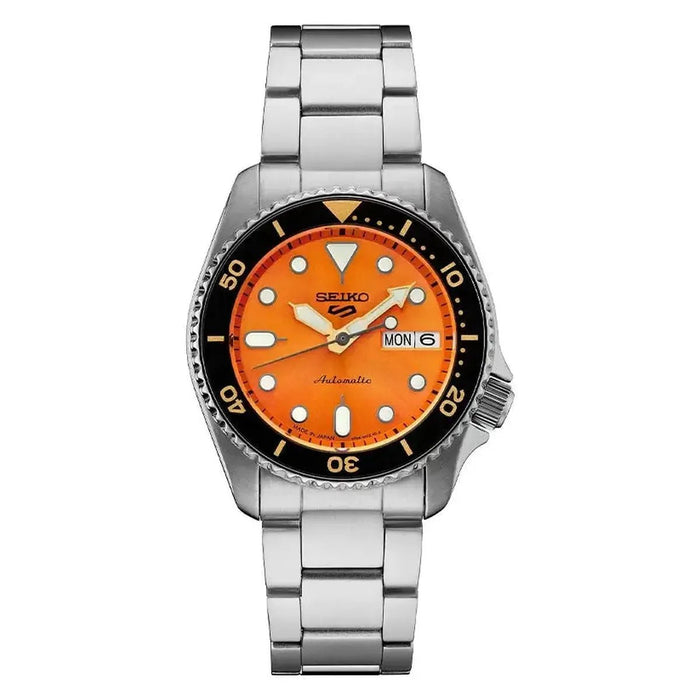 Seiko 5 Sports SRPK35K1 compact 38mm automatic men’s watch with orange dial