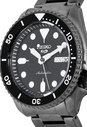 Seiko SRPD65K1 5 Sports Automatic Black Dial Black Steel Strap Watch For Men Seiko
