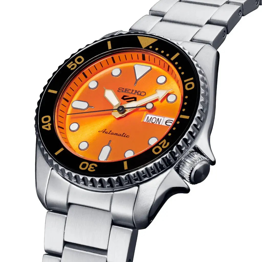 Seiko SRPD59K1 5 Sports Automatic Orange Dial Silver Steel Strap Watch For Men Seiko