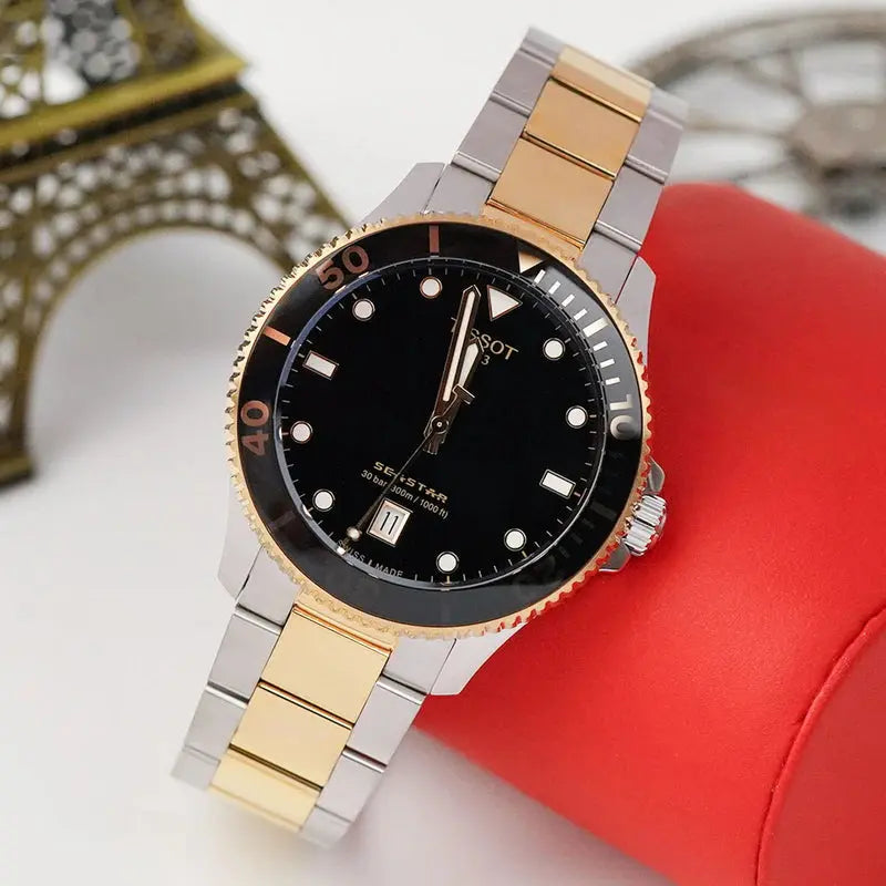 Tissot T120.410.22.051.00 Seastar 1000 Black Dial Two Tone Steel Strap Watch For Men Tissot