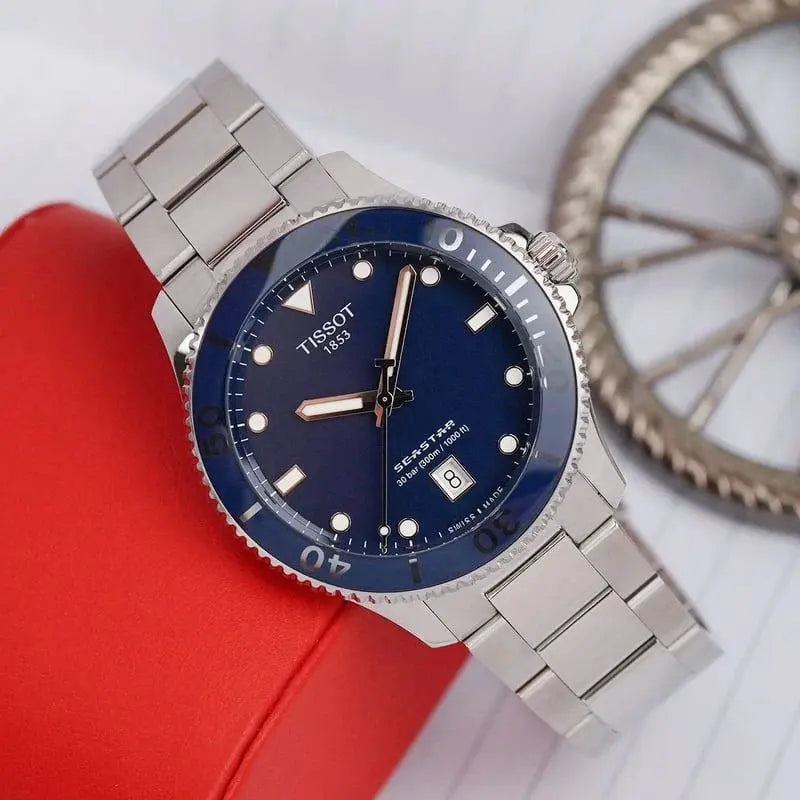 Tissot T120.410.11.041.00 Seastar 1000 Blue Dial Silver Steel Strap Watch For Men Tissot