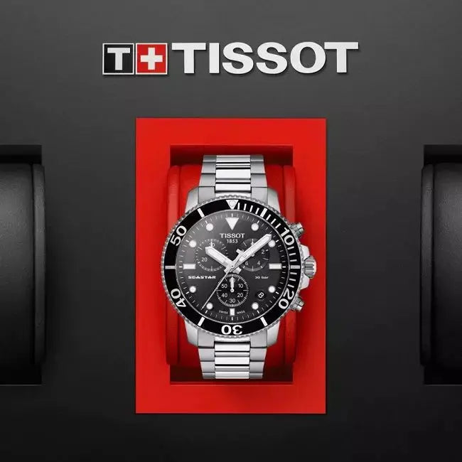 Tissot T120.417.11.051.00 Seastar 1000 Chronograph Black Dial Silver Steel Strap Watch For Men Tissot