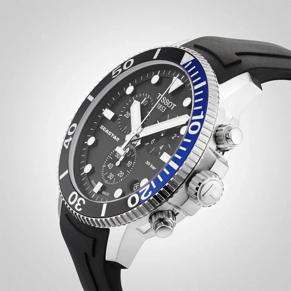 Tissot T120.417.17.051.02 Seastar 1000 Chronograph Black Dial Black Rubber Strap Watch For Men Tissot