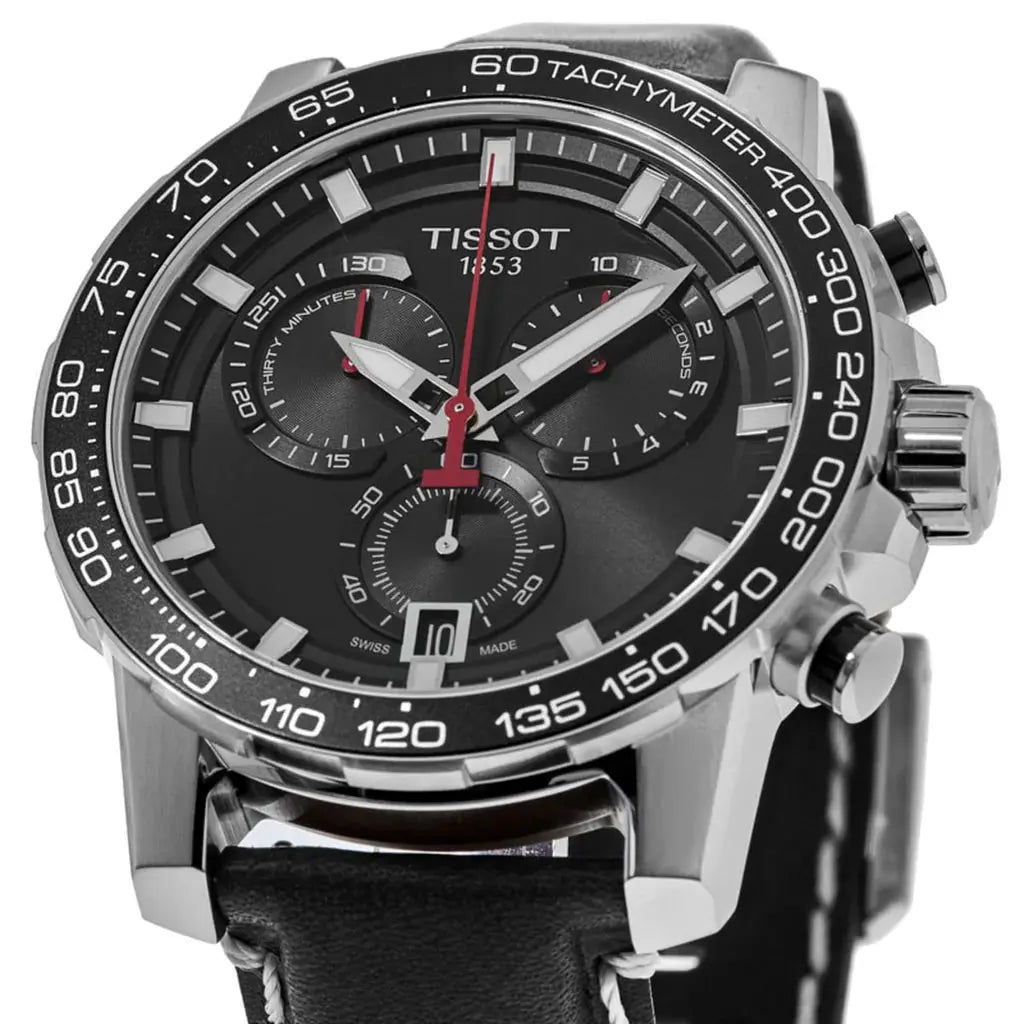 Tissot T125.617.16.051.00 Supersport Chrono Black Dial Black Leather Strap Watch for Men Tissot