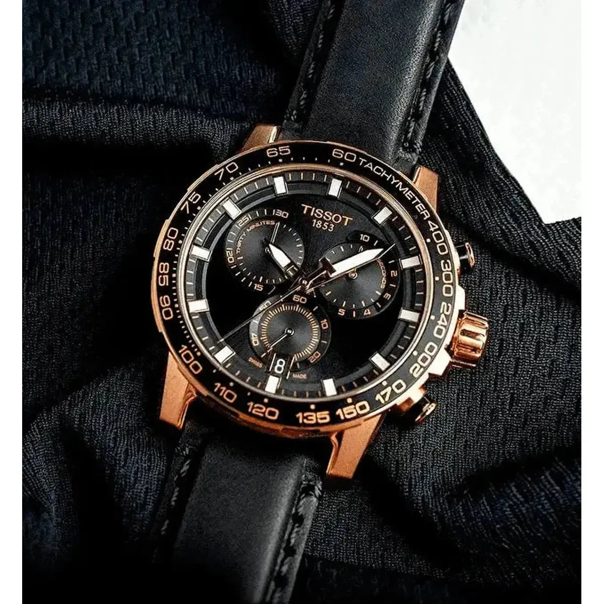 Tissot T125.617.36.051.00 Supersport Chrono Black Dial Black Leather Strap Watch for Men Tissot