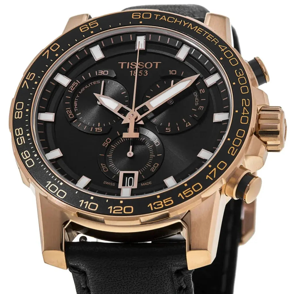 Tissot T125.617.36.051.00 Supersport Chrono Black Dial Black Leather Strap Watch for Men Tissot