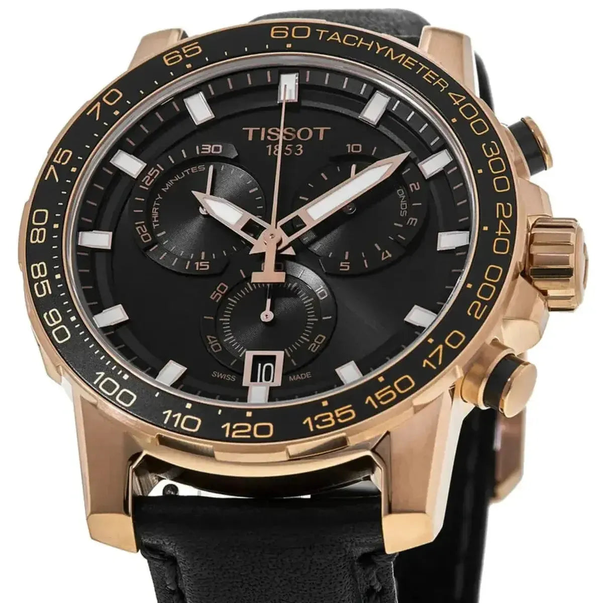 Tissot T125.617.36.051.00 Supersport Chrono Black Dial Black Leather Strap Watch for Men Tissot