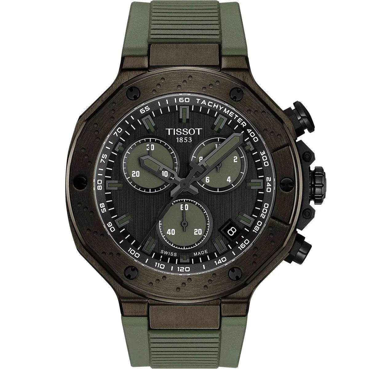 Tissot T - Race Quartz Chronograph 45mm Black PVD Green Strap Men's Watch T141.417.37.061.02 - Watch Enclave