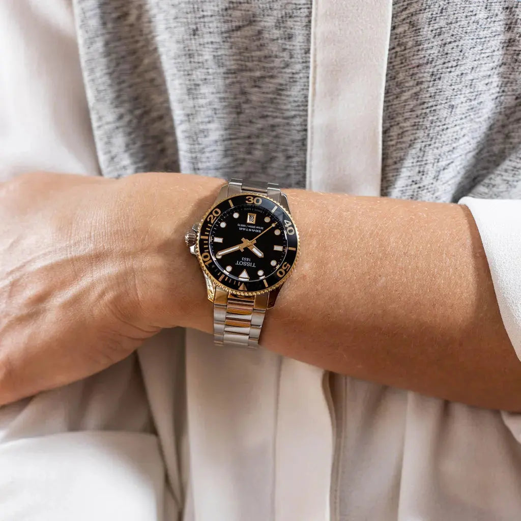 Tissot T120.210.21.051.00 Seastar 1000 Black Dial Silver Steel Strap Watch For Men Tissot