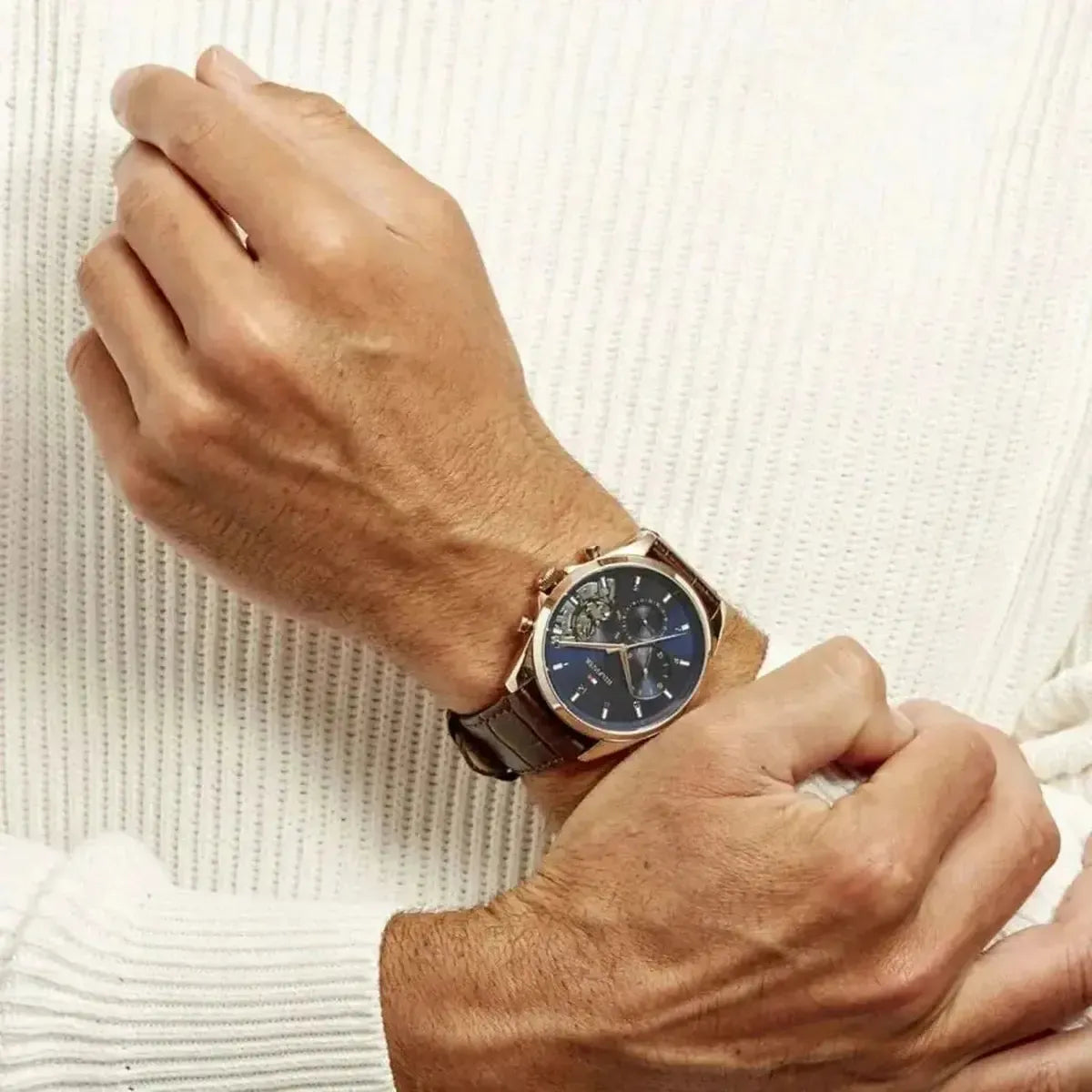 Tommy Hilfiger 1710453 Baker Chronograph Blue Dial Brown Leather Strap Watch For Men Tommy Hilfiger