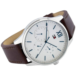 Tommy Hilfiger 1791418 Damon Quartz White Dial Brown Leather Strap Watch for Men Tommy Hilfiger