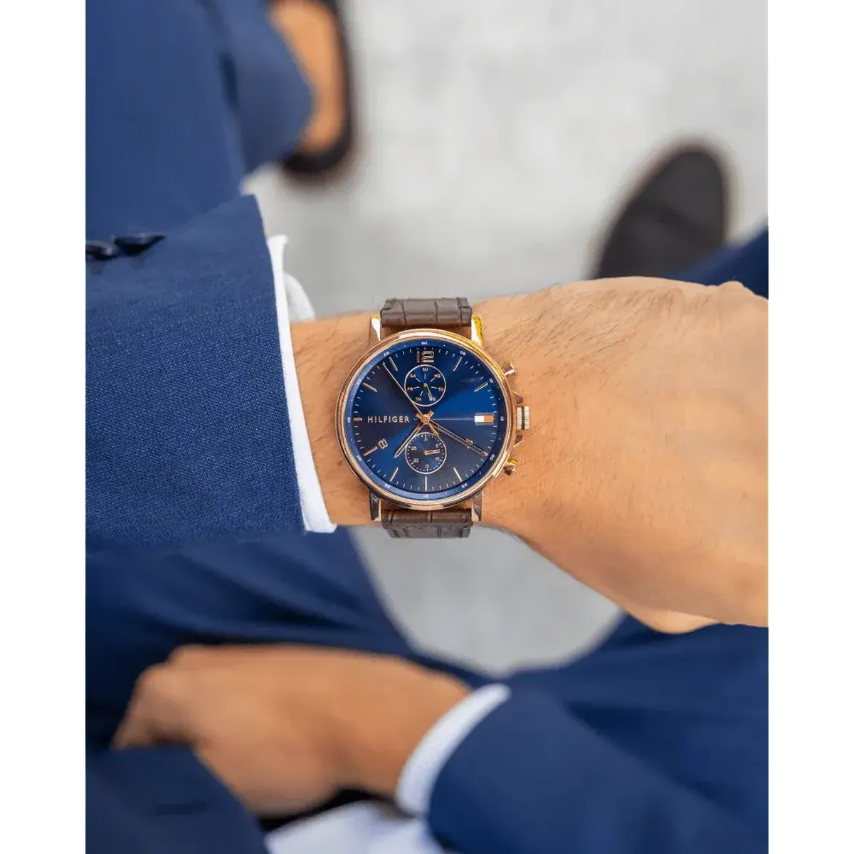 Tommy Hilfiger 1710418 Daniel Blue Dial Brown Leather Strap Watch for Men Tommy Hilfiger